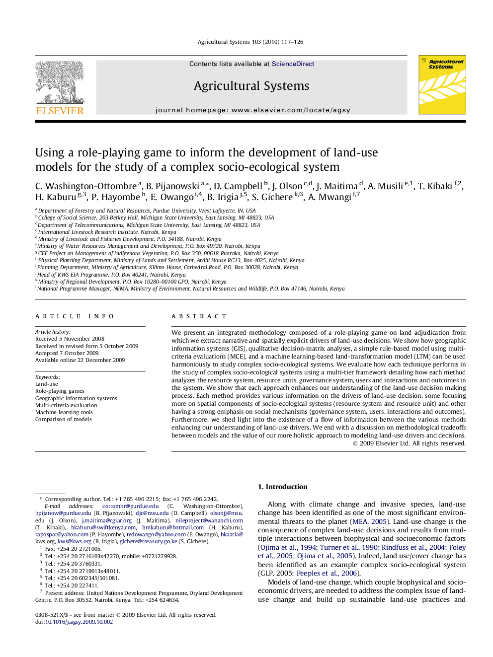 Using a role-playing game to inform the development of land-use models for the study of a complex socio-ecological system