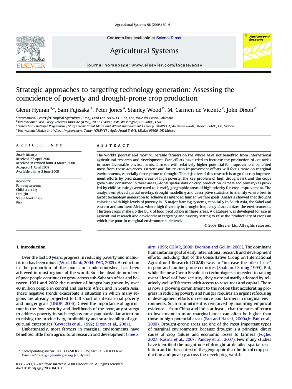 Strategic approaches to targeting technology generation: Assessing the coincidence of poverty and drought-prone crop production
