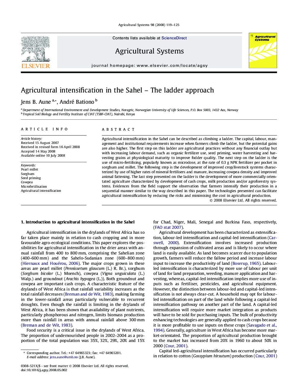 Agricultural intensification in the Sahel – The ladder approach