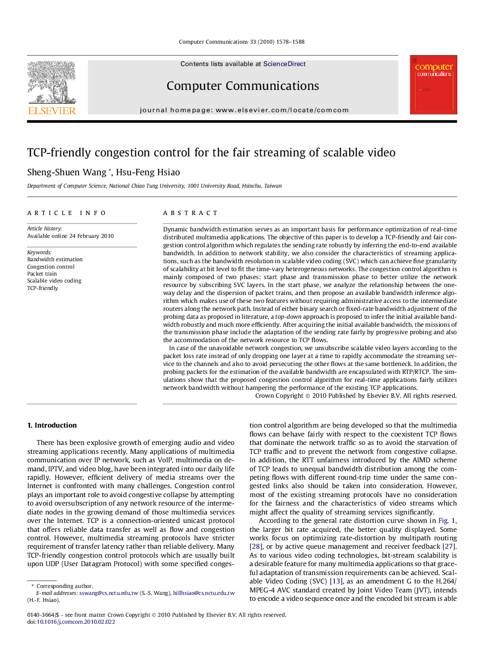 TCP-friendly congestion control for the fair streaming of scalable video