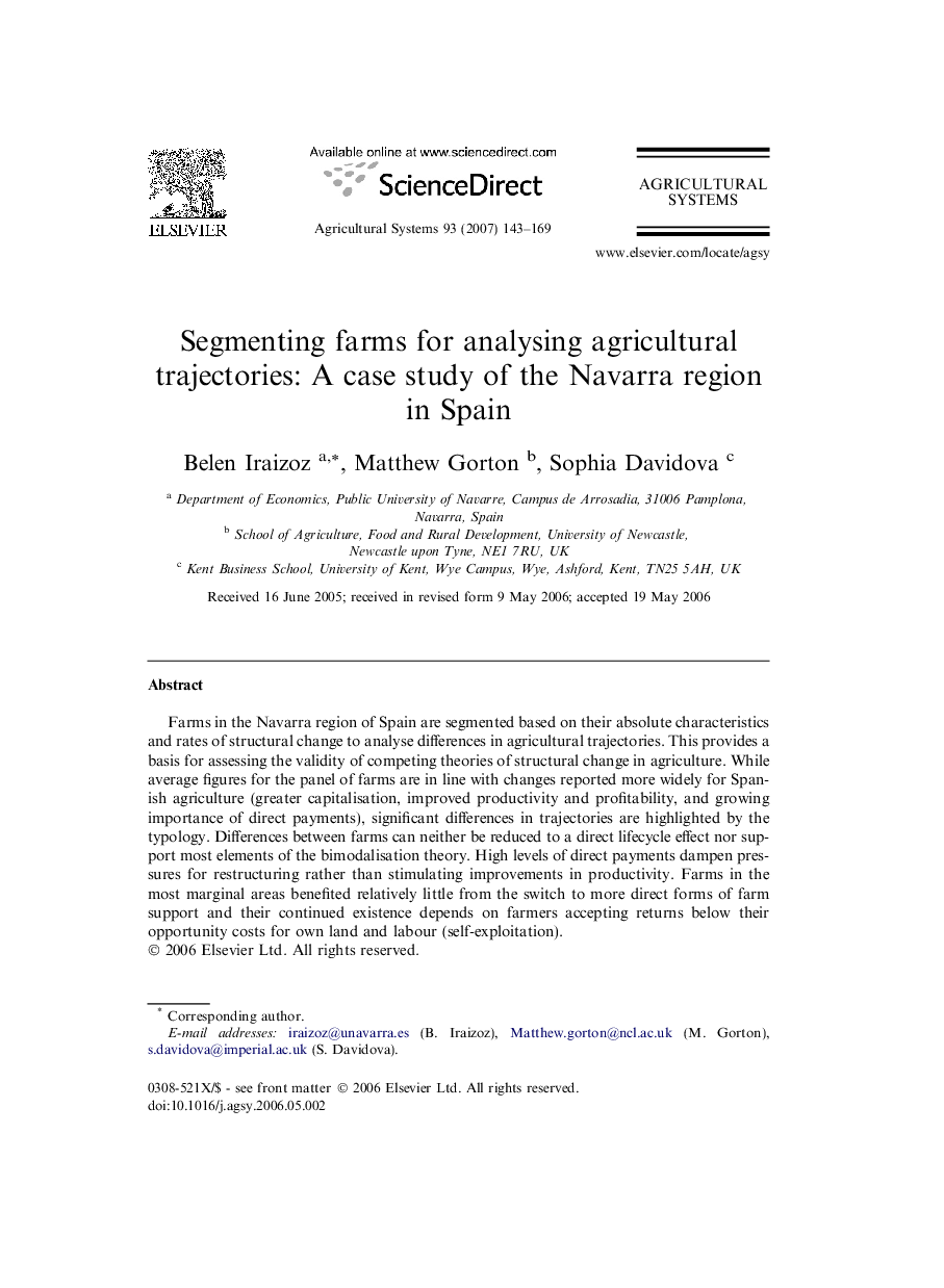 Segmenting farms for analysing agricultural trajectories: A case study of the Navarra region in Spain