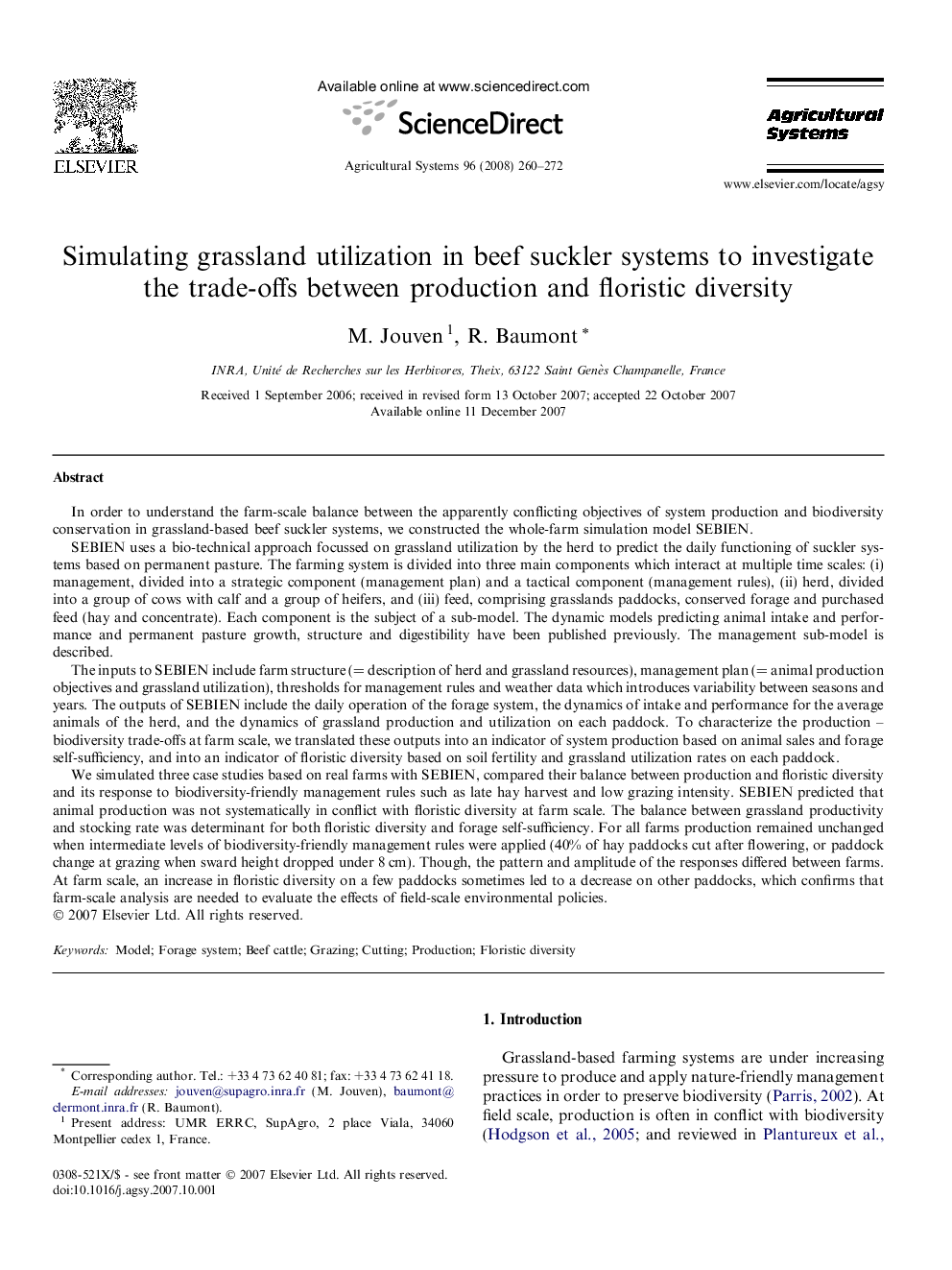 Simulating grassland utilization in beef suckler systems to investigate the trade-offs between production and floristic diversity