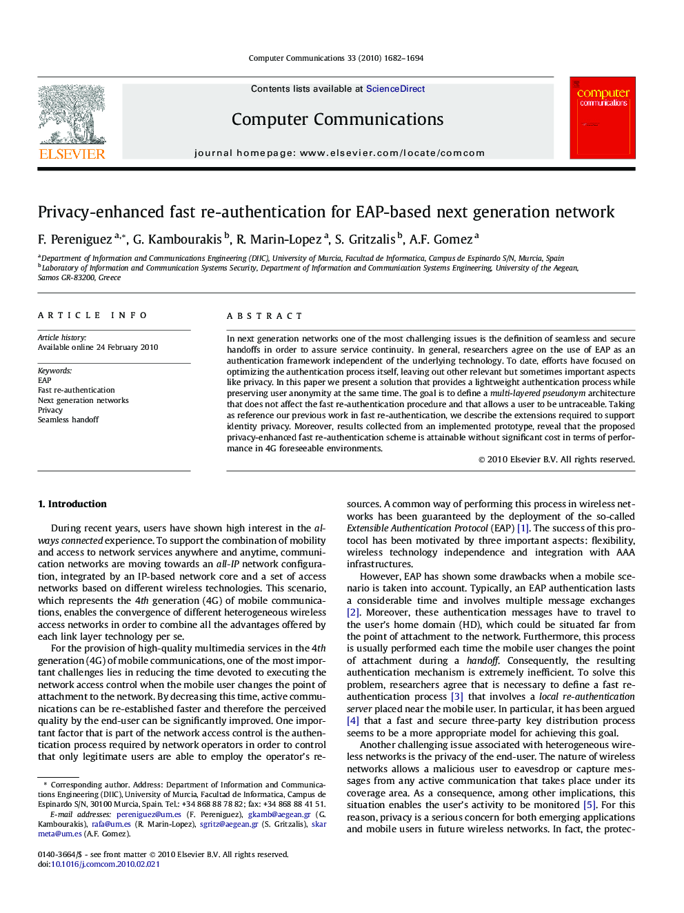 Privacy-enhanced fast re-authentication for EAP-based next generation network