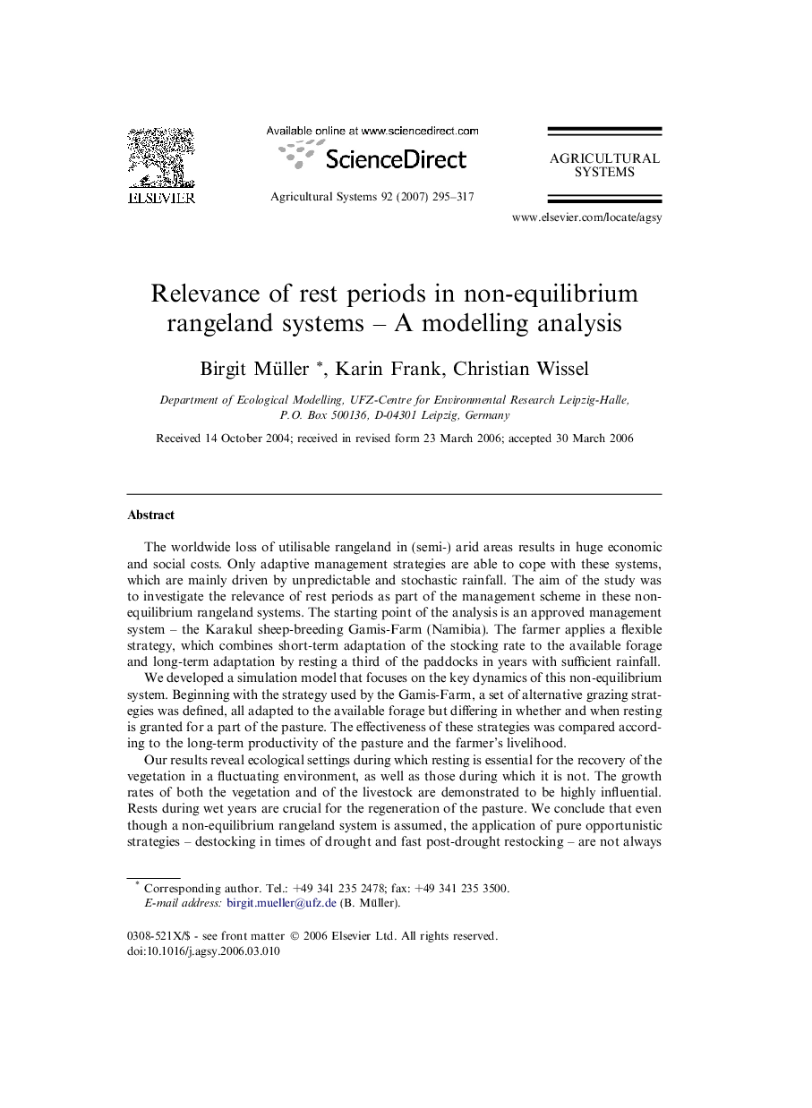 Relevance of rest periods in non-equilibrium rangeland systems – A modelling analysis