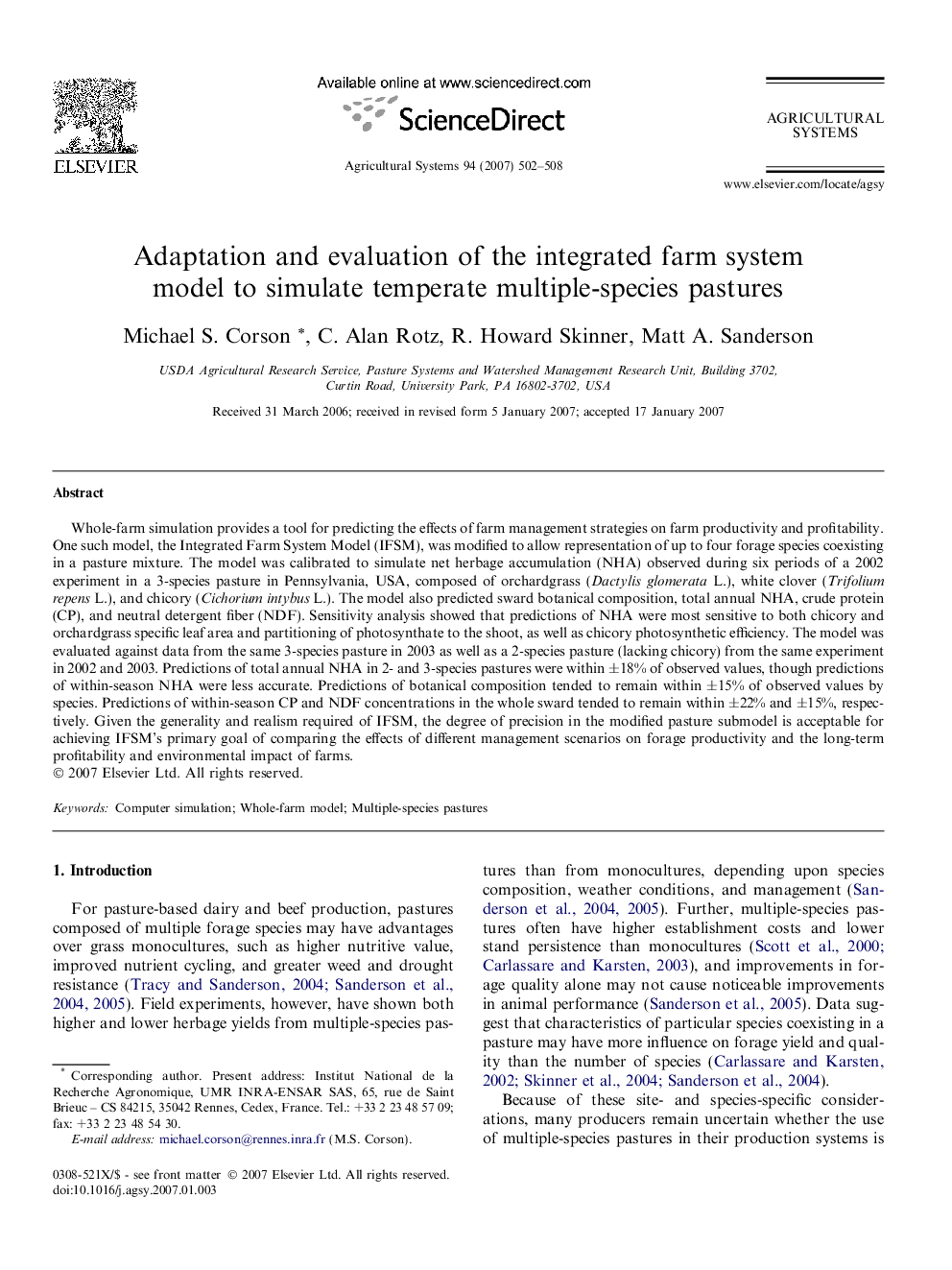 Adaptation and evaluation of the integrated farm system model to simulate temperate multiple-species pastures