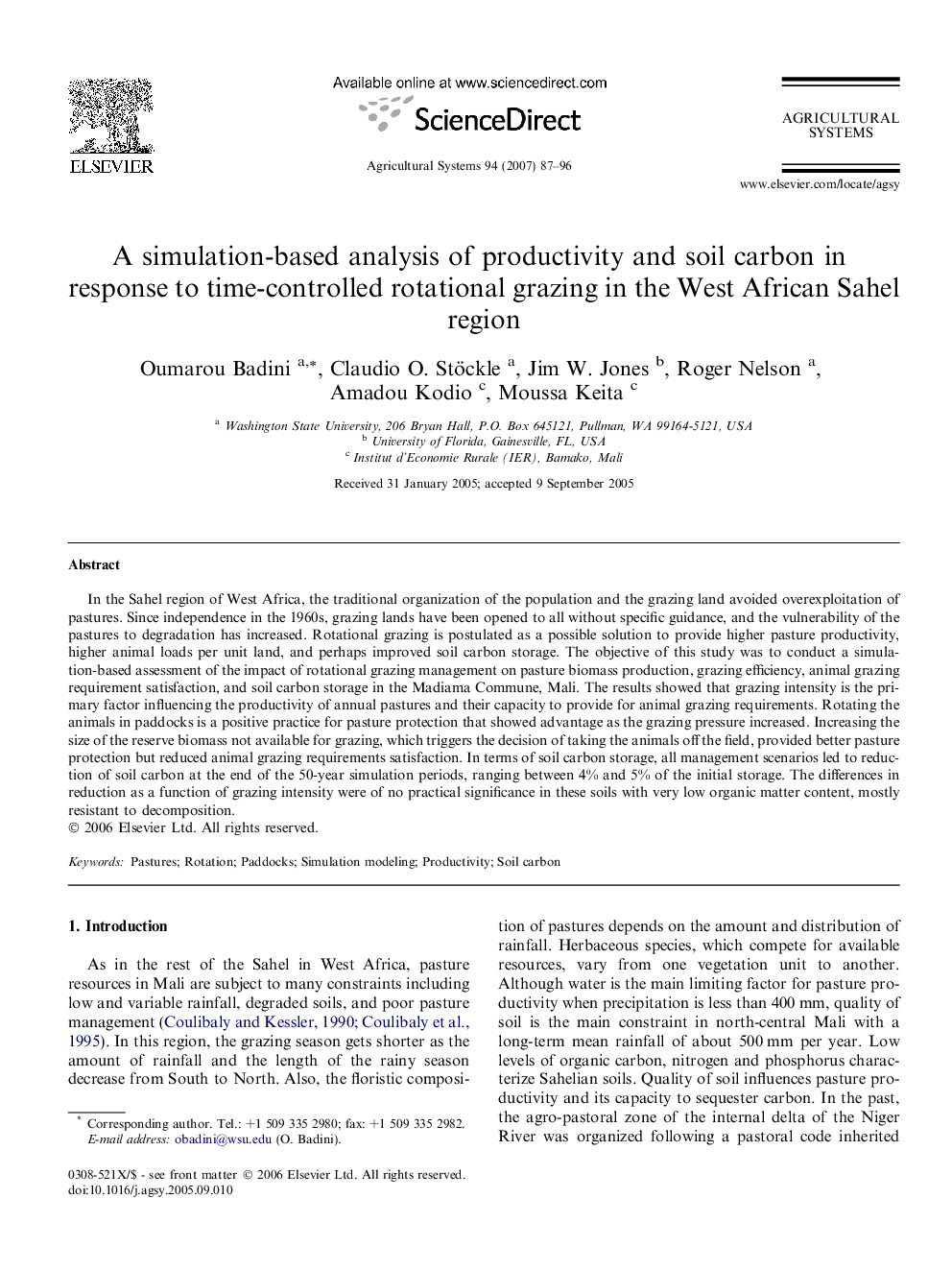 A simulation-based analysis of productivity and soil carbon in response to time-controlled rotational grazing in the West African Sahel region