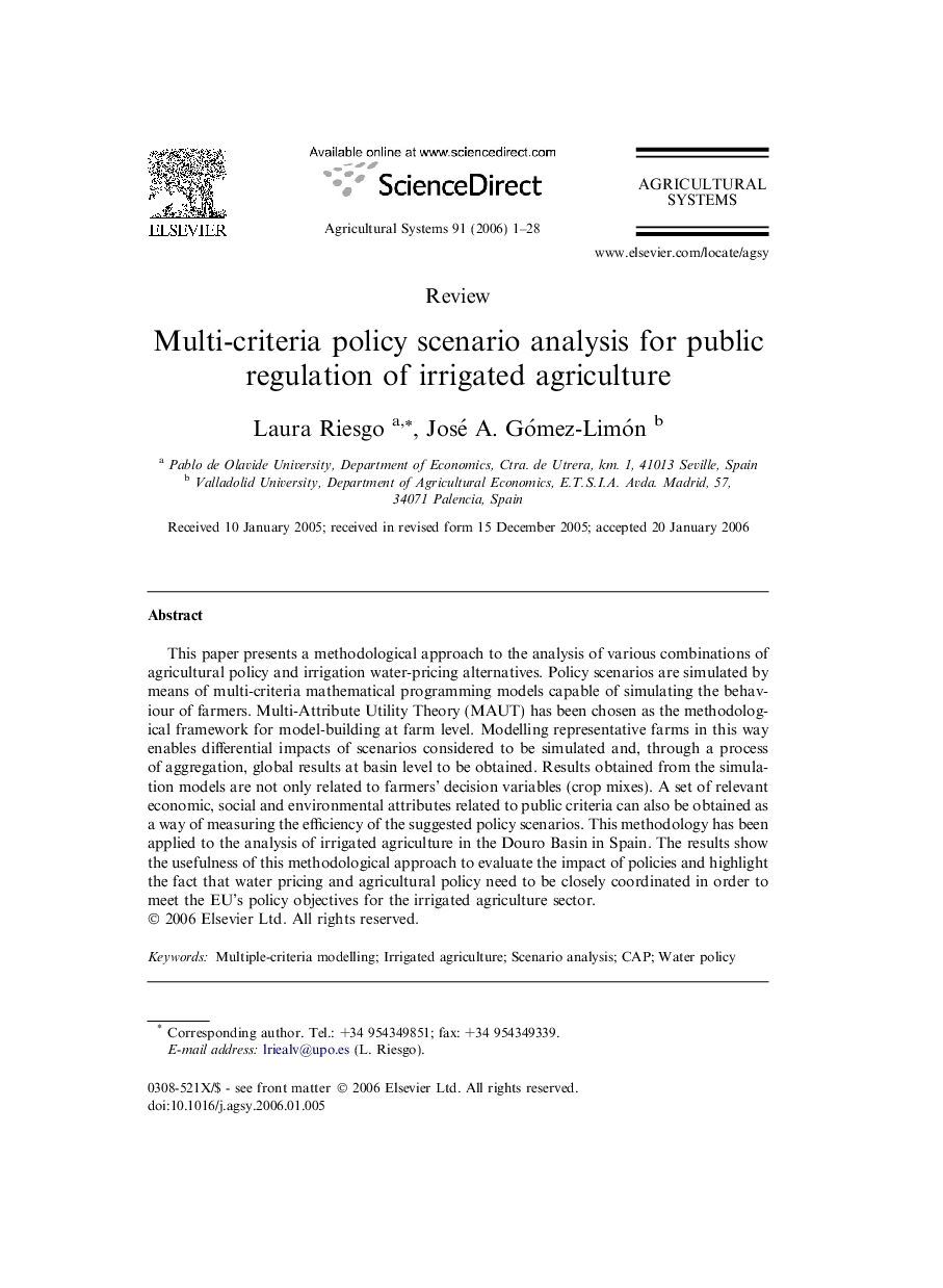 Multi-criteria policy scenario analysis for public regulation of irrigated agriculture