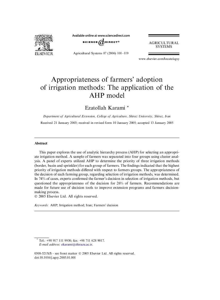 Appropriateness of farmers’ adoption of irrigation methods: The application of the AHP model