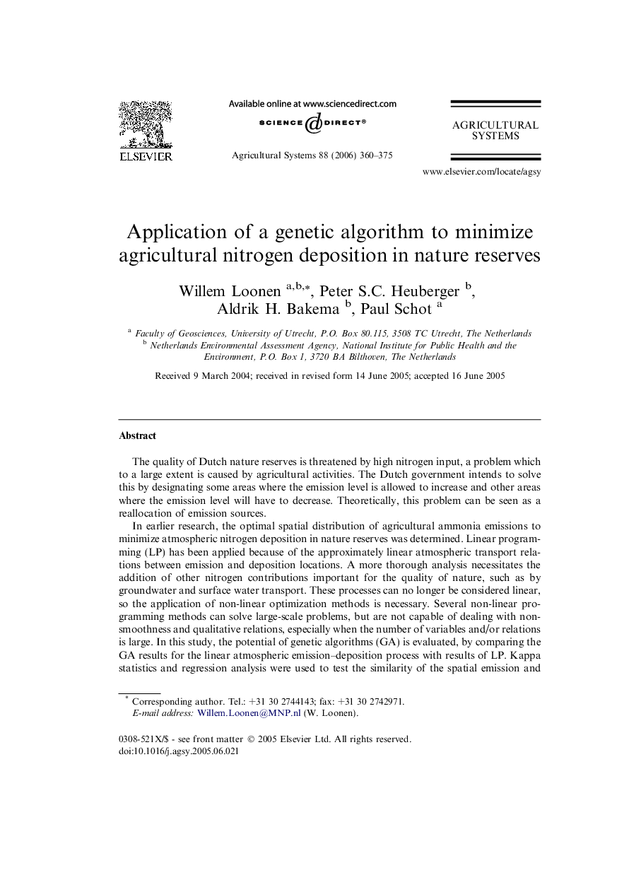 Application of a genetic algorithm to minimize agricultural nitrogen deposition in nature reserves