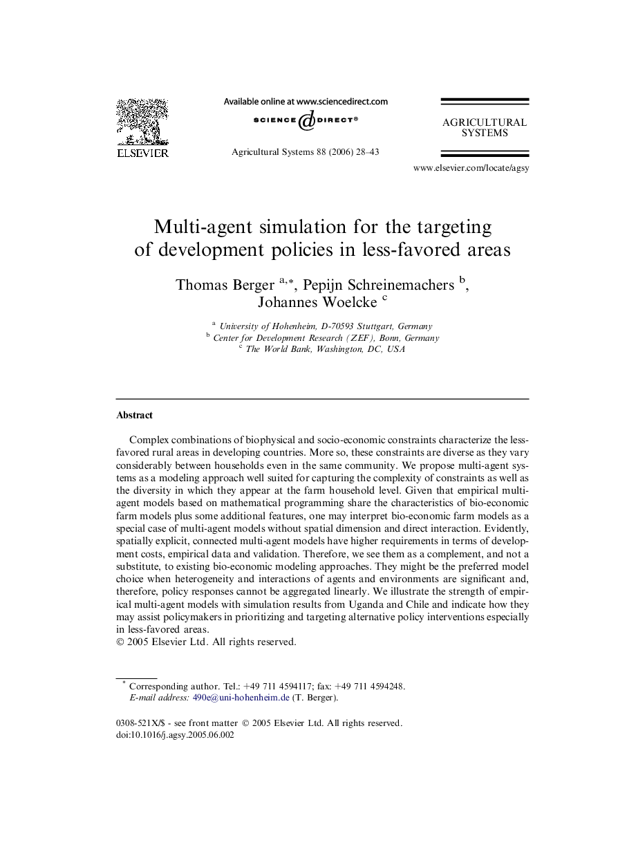 Multi-agent simulation for the targeting of development policies in less-favored areas