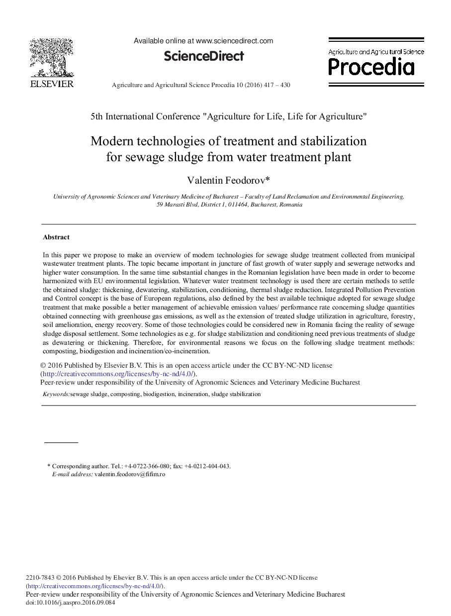 Modern Technologies of Treatment and Stabilization for Sewage Sludge from Water Treatment Plant 