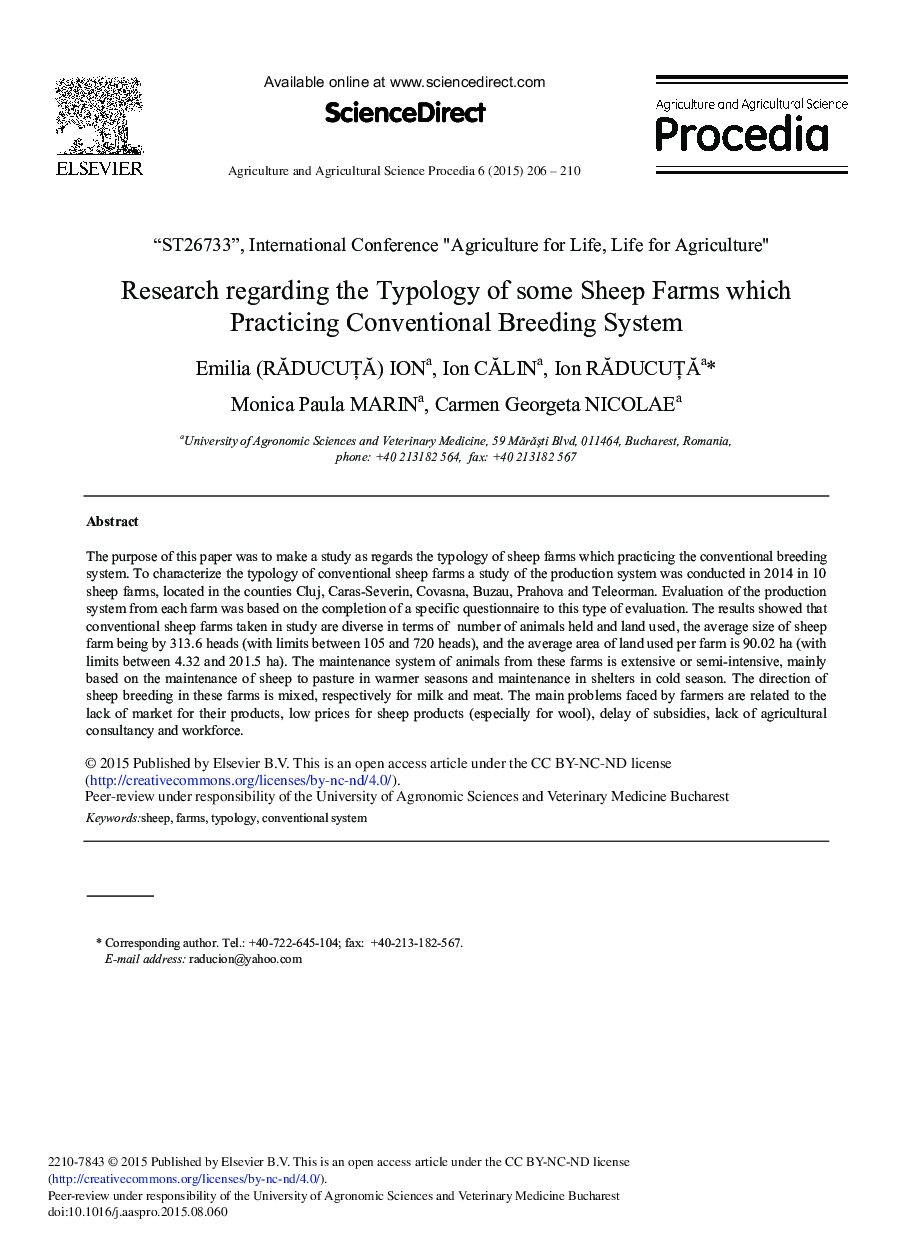 Research Regarding the Typology of some Sheep Farms which Practicing Conventional Breeding System 