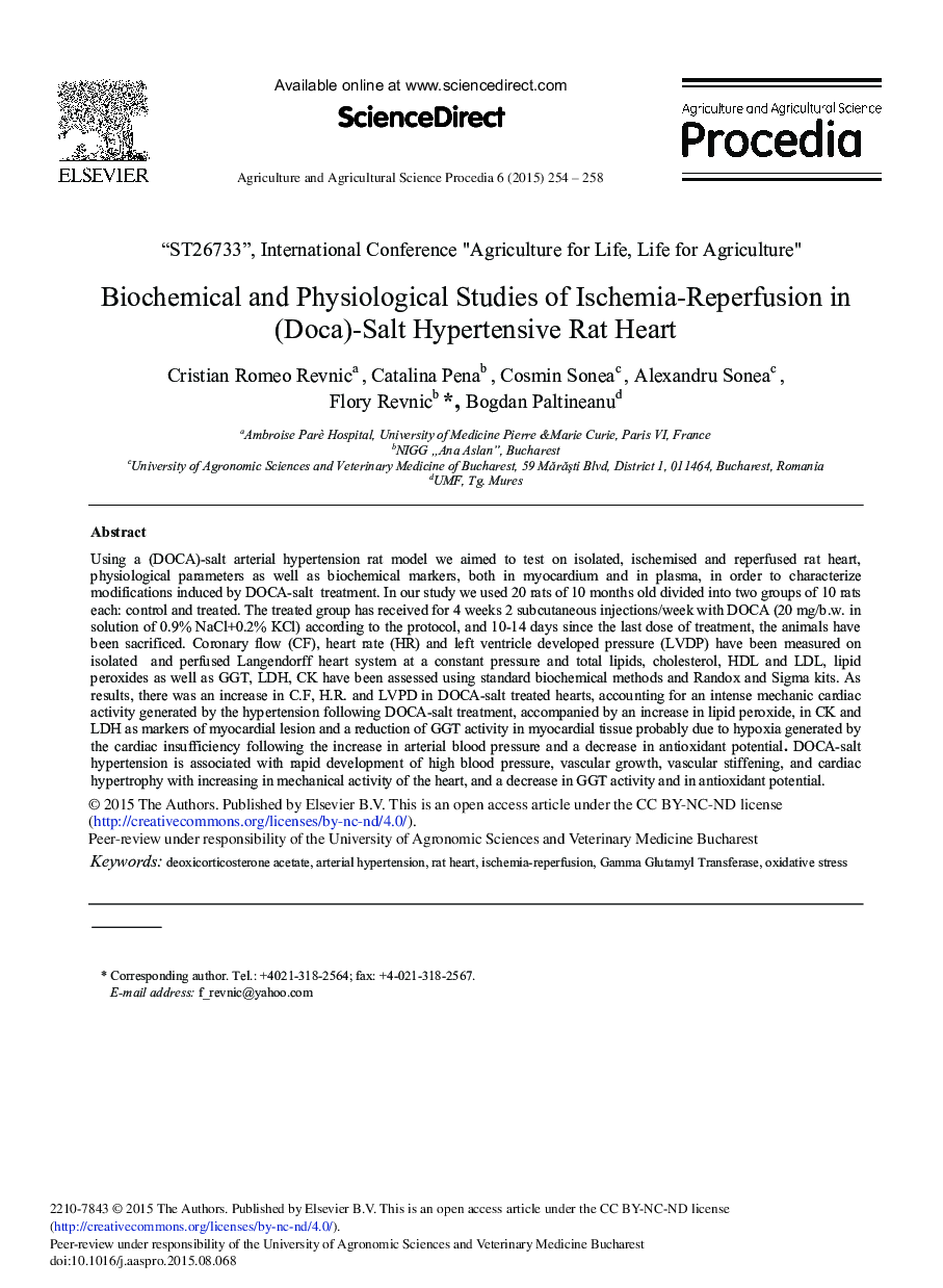 Biochemical and Physiological Studies of Ischemia-Reperfusion in (Doca)-Salt Hypertensive Rat Heart 