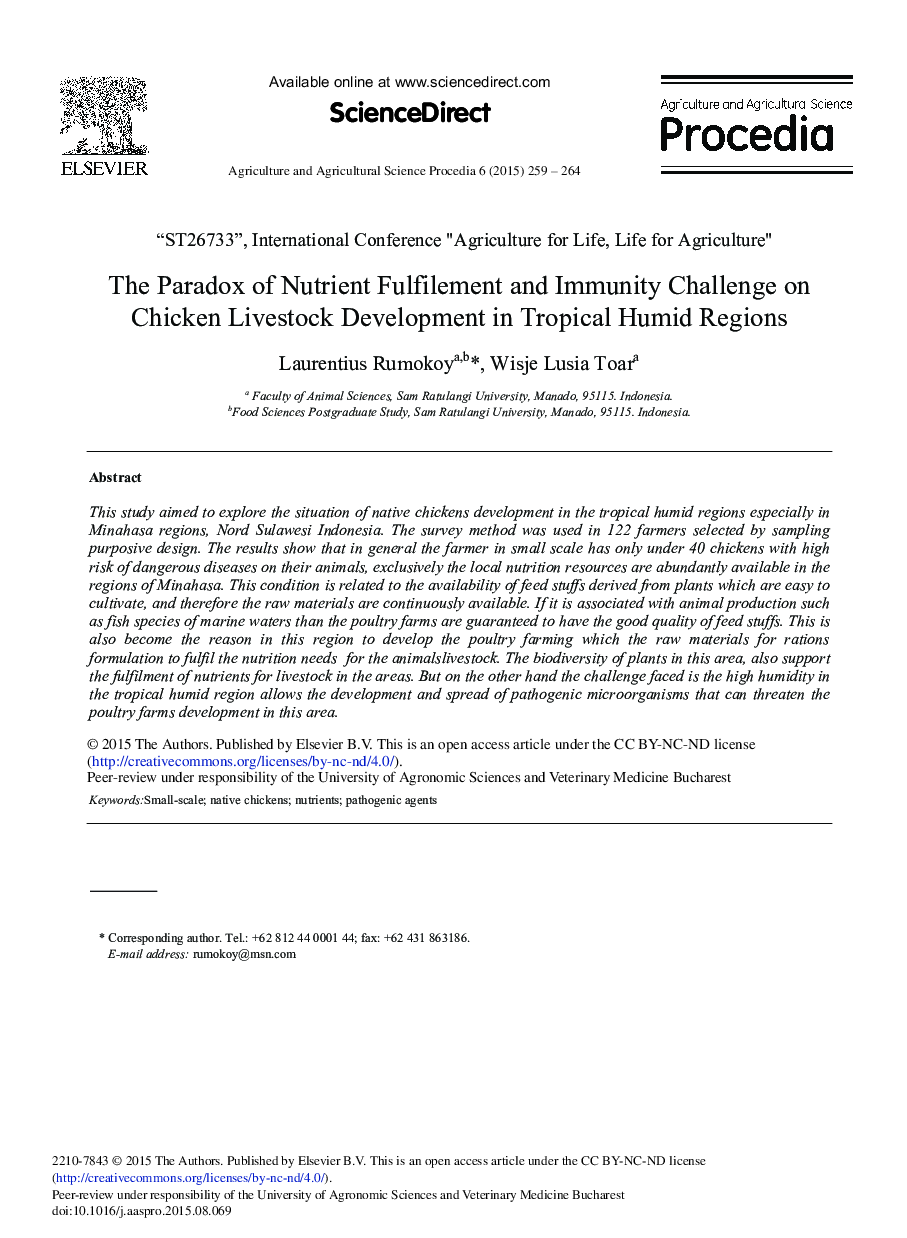 The Paradox of Nutrient Fulfilement and Immunity Challenge on Chicken Livestock Development in Tropical Humid Regions 