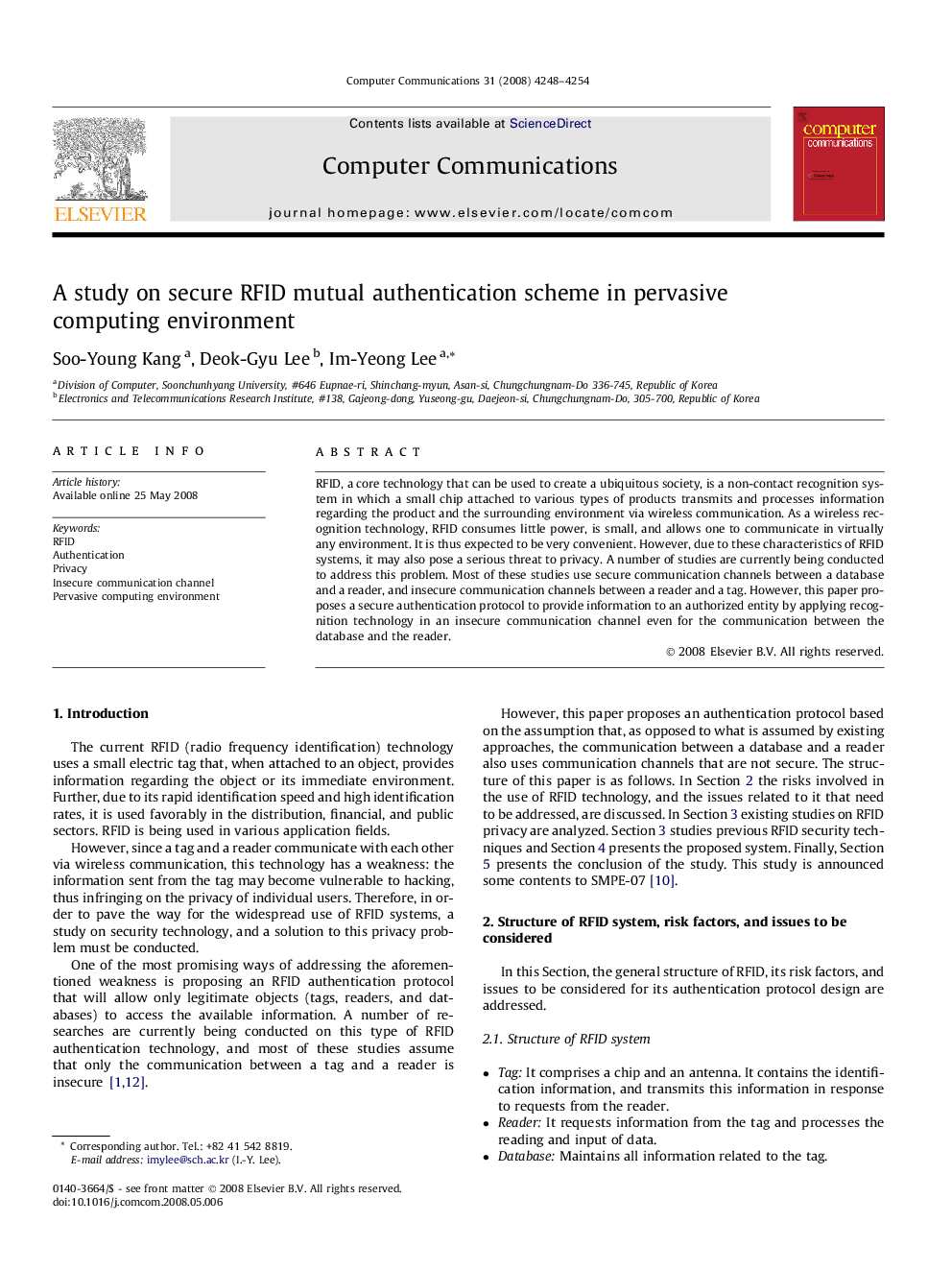 A study on secure RFID mutual authentication scheme in pervasive computing environment