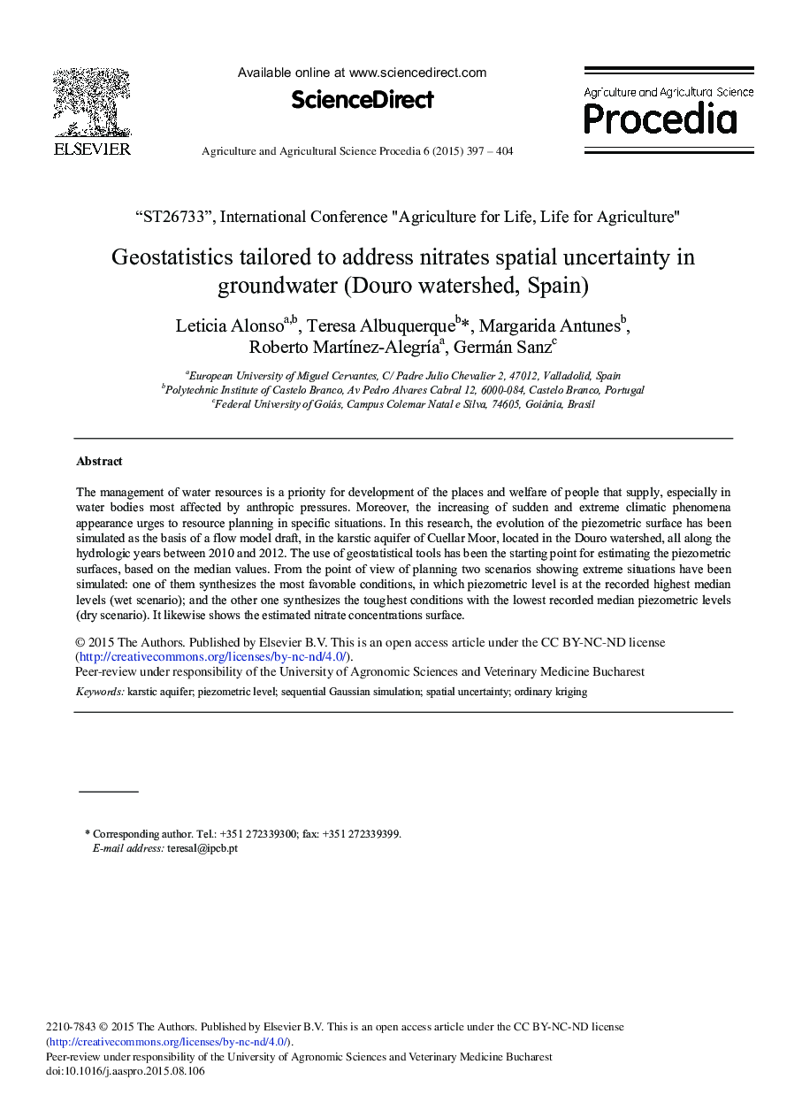 Geostatistics Tailored to Address Nitrates Spatial Uncertainty in Groundwater (Douro Watershed, Spain) 