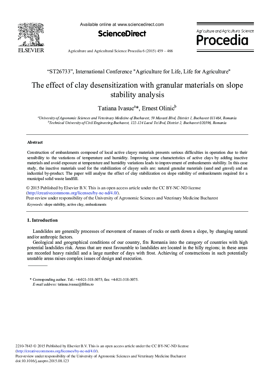 The Effect of Clay Desensitization with Granular Materials on Slope Stability Analysis 