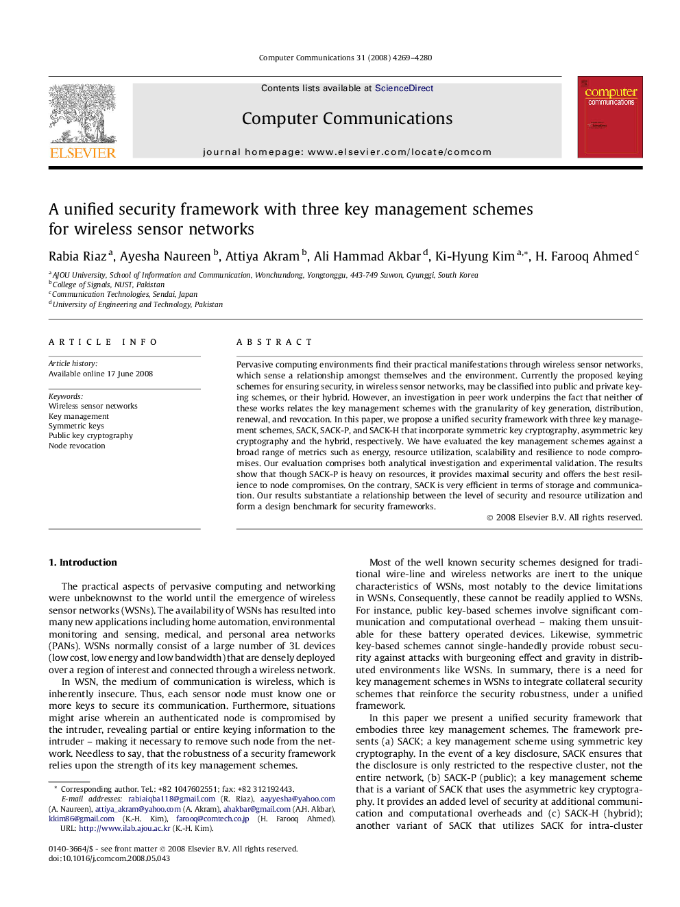 A unified security framework with three key management schemes for wireless sensor networks