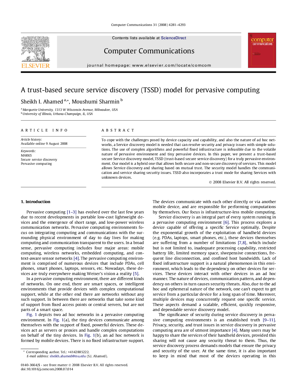 A trust-based secure service discovery (TSSD) model for pervasive computing