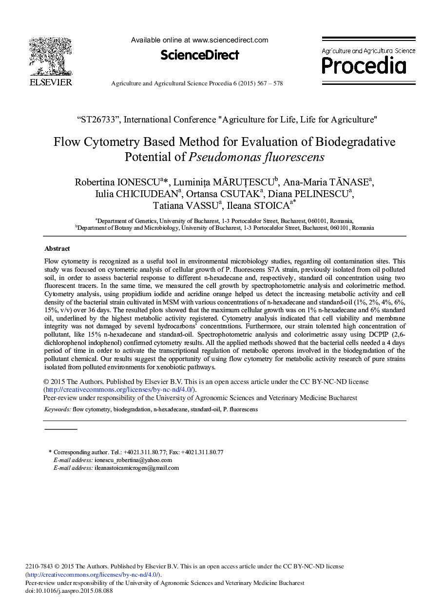 Flow Cytometry Based Method for Evaluation of Biodegradative Potential of Pseudomonas fluorescens 