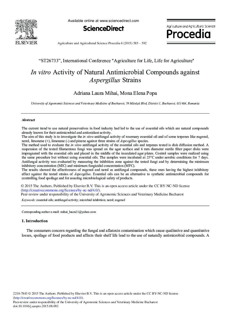In vitro Activity of Natural Antimicrobial Compounds against Aspergillus Strains 