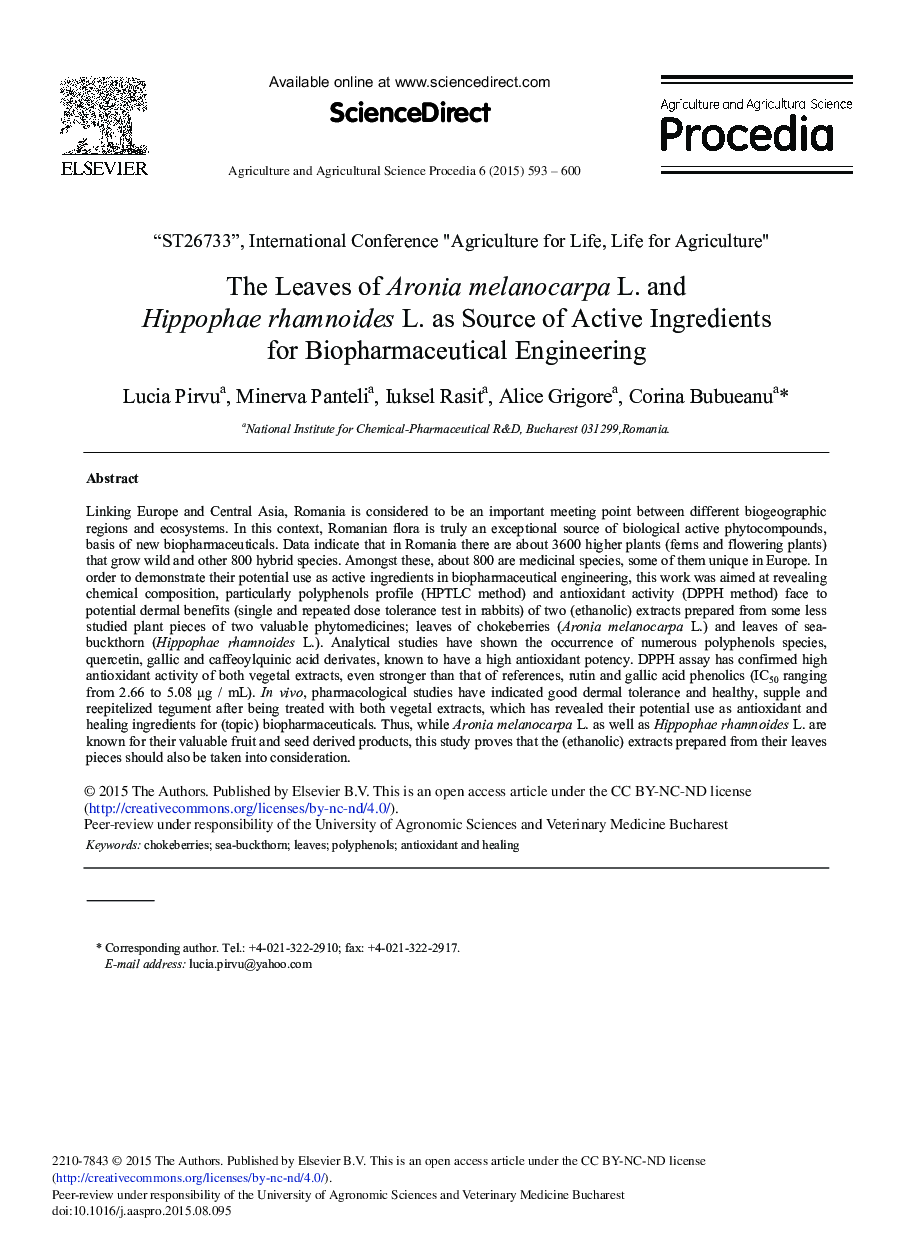 The Leaves of Aronia melanocarpa L. and Hippophae rhamnoides L. as Source of Active Ingredients for Biopharmaceutical Engineering 