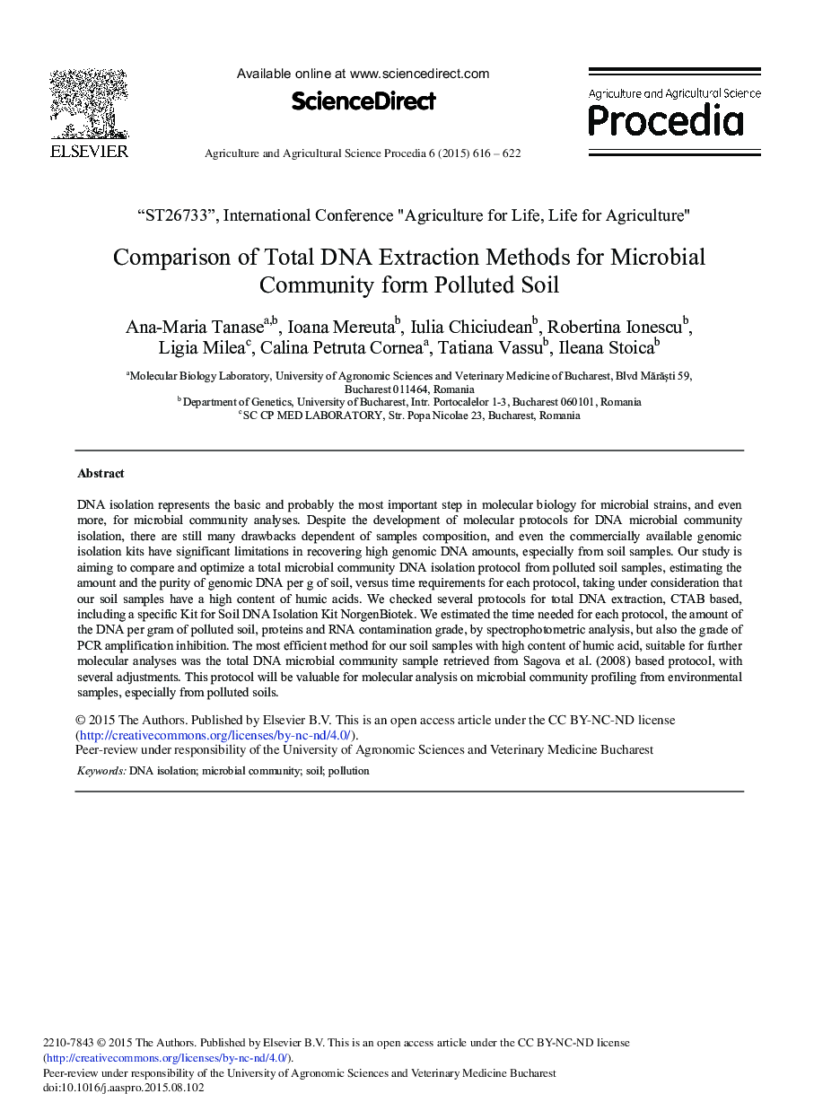 Comparison of Total DNA Extraction Methods for Microbial Community Form Polluted Soil 