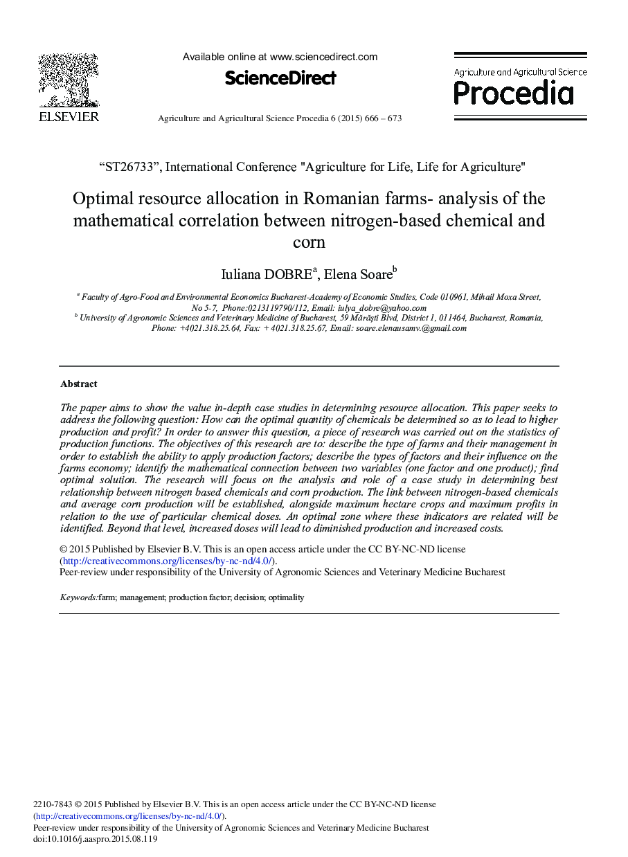 Optimal Resource Allocation in Romanian Farms- analysis of the Mathematical Correlation Between Nitrogen-based Chemical and Corn 