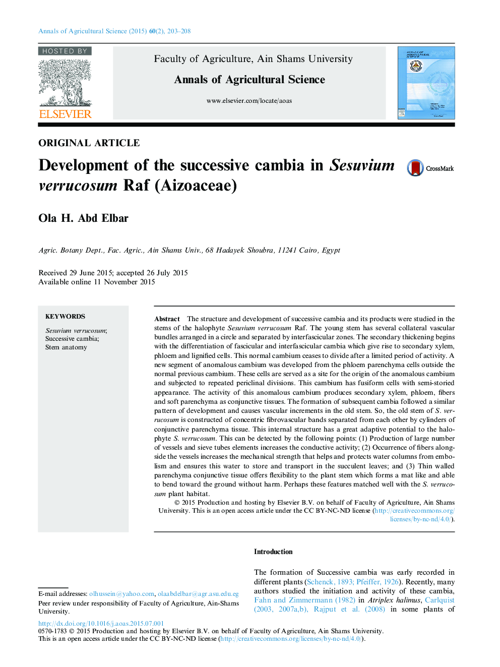 Development of the successive cambia in Sesuvium verrucosum Raf (Aizoaceae) 