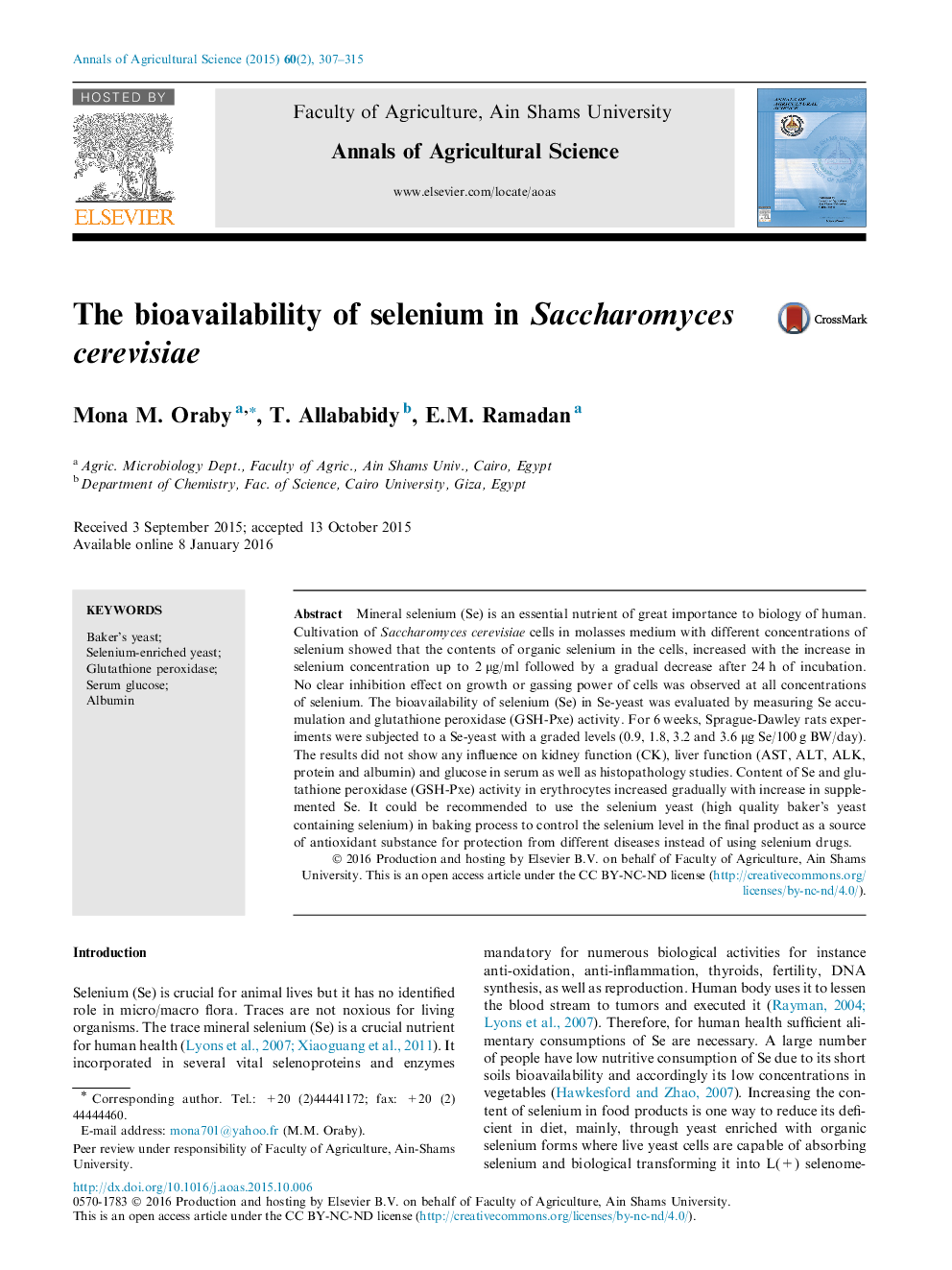 The bioavailability of selenium in Saccharomyces cerevisiae 