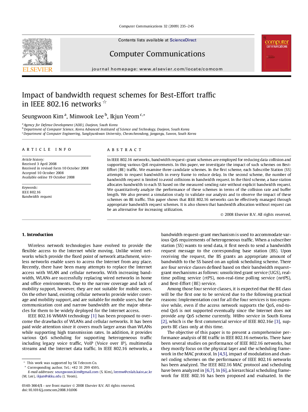 عکس صفحه اول مقاله: Impact of bandwidth request schemes for Best-Effort traffic in IEEE 802.16 networks Impact of bandwidth request schemes for Best-Effort traffic in IEEE 802.16 networks