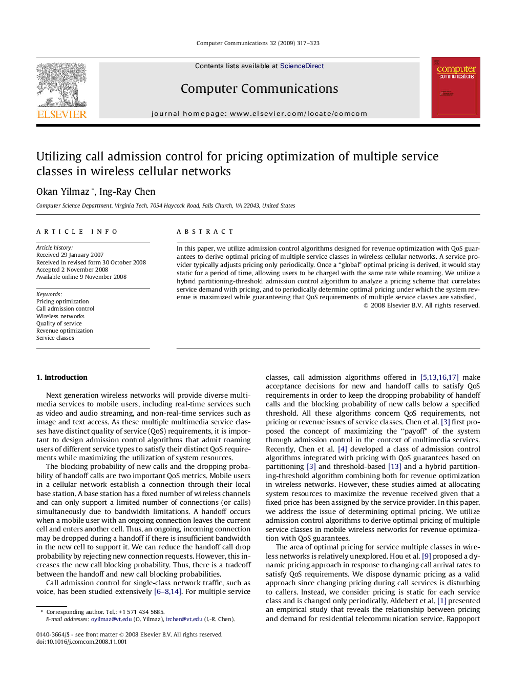 Utilizing call admission control for pricing optimization of multiple service classes in wireless cellular networks