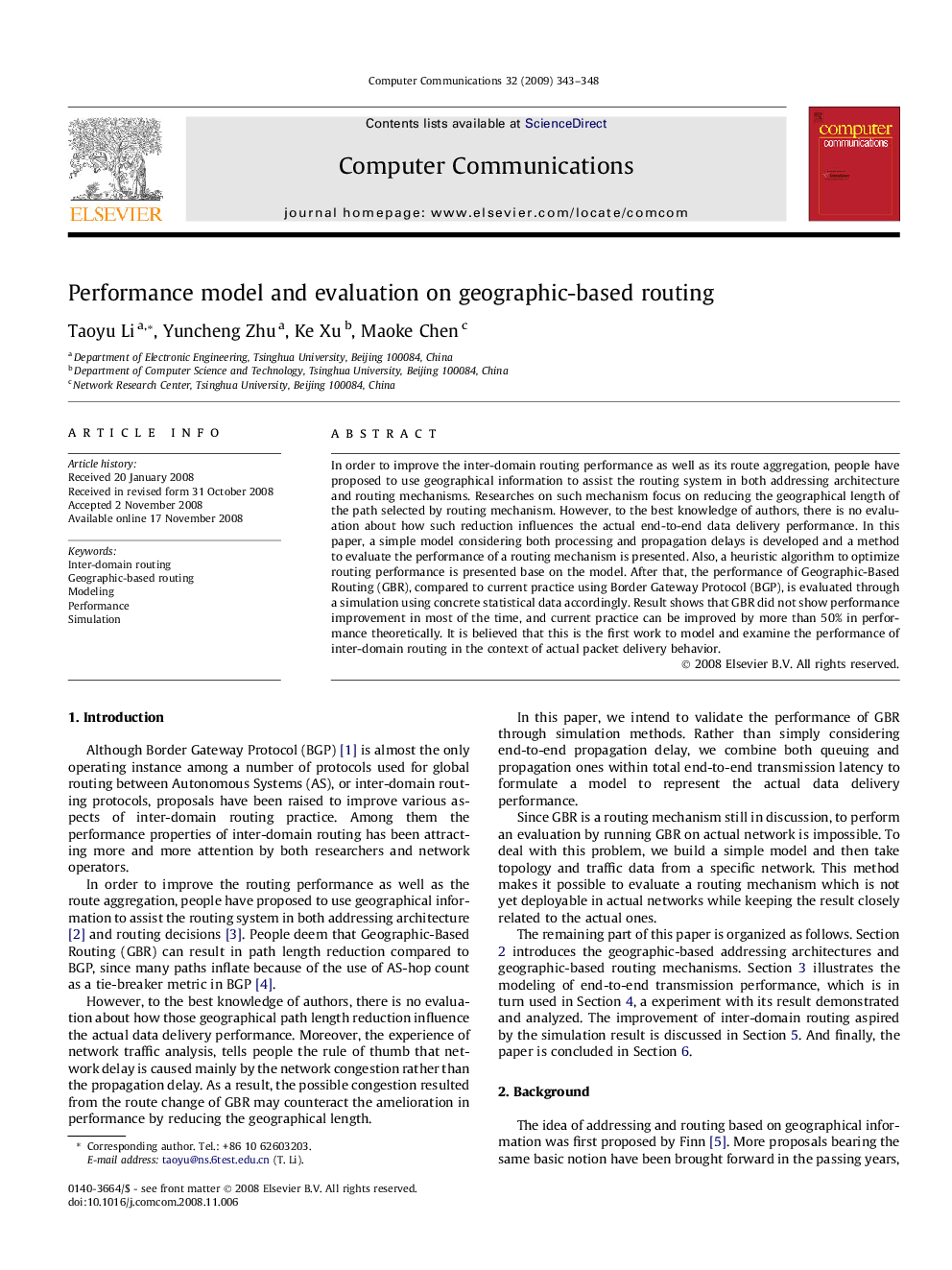 Performance model and evaluation on geographic-based routing