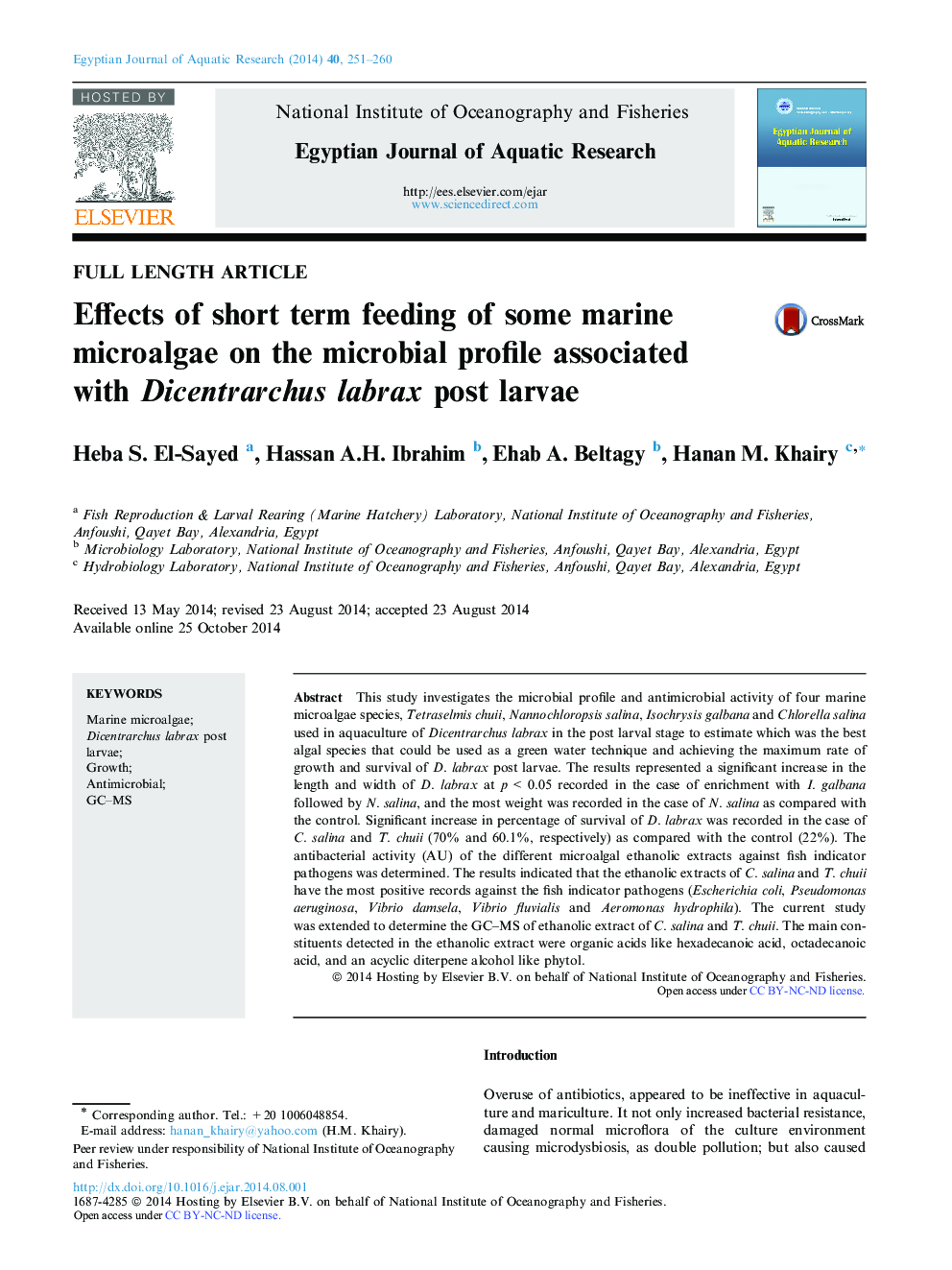 Effects of short term feeding of some marine microalgae on the microbial profile associated with Dicentrarchus labrax post larvae 