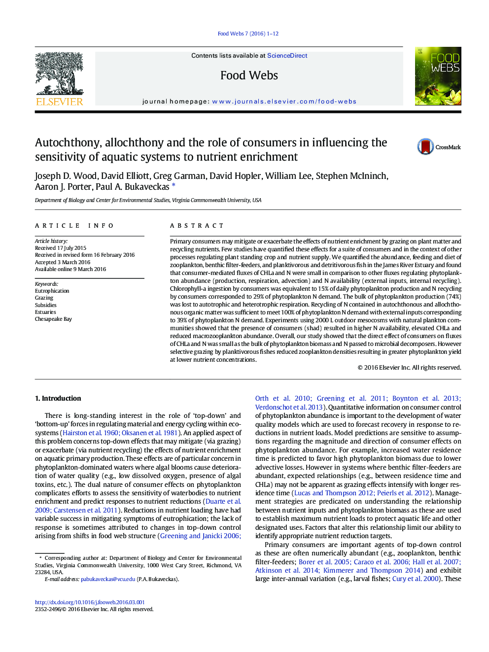 Autochthony, allochthony and the role of consumers in influencing the sensitivity of aquatic systems to nutrient enrichment