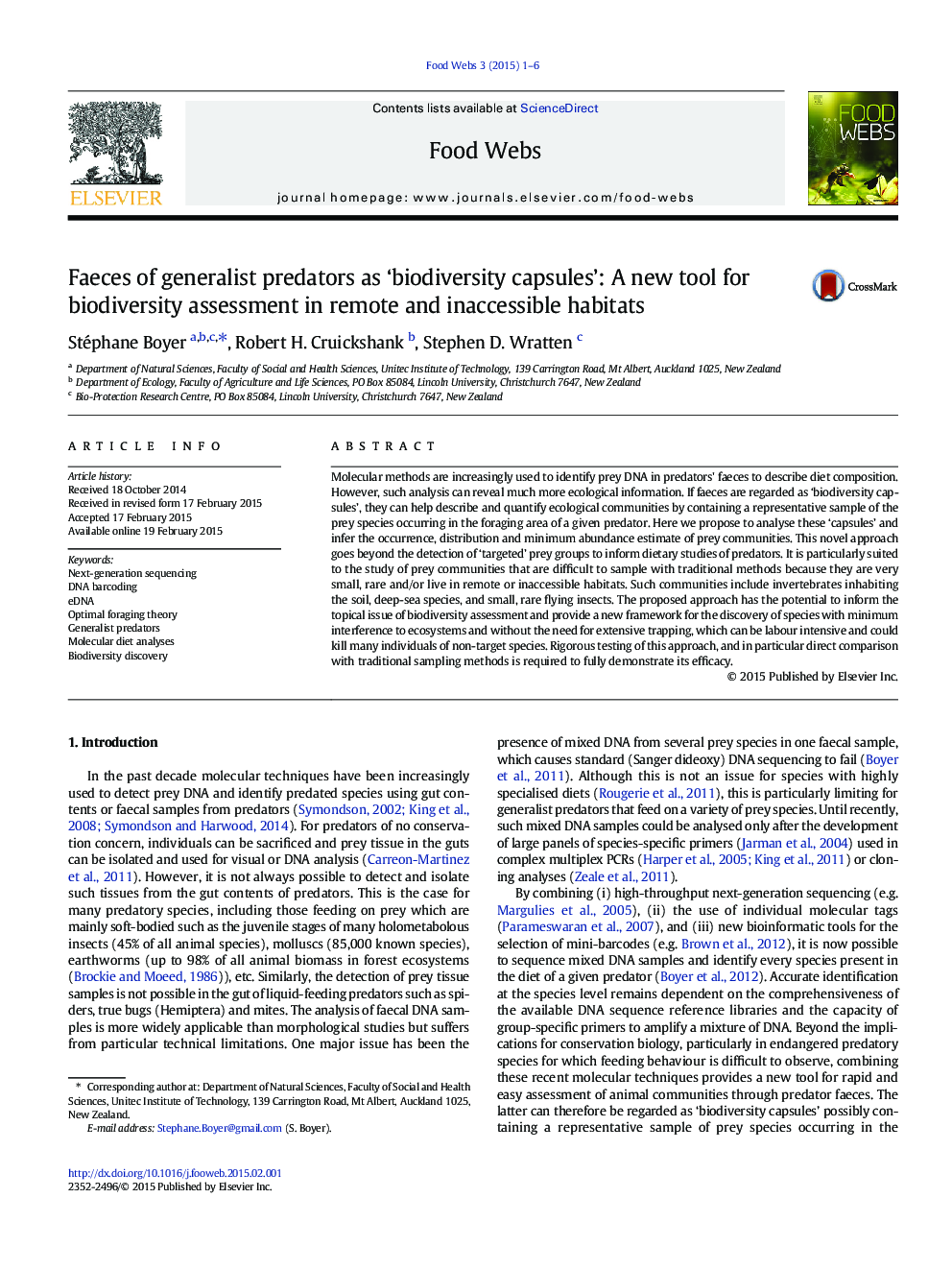 Faeces of generalist predators as ‘biodiversity capsules’: A new tool for biodiversity assessment in remote and inaccessible habitats