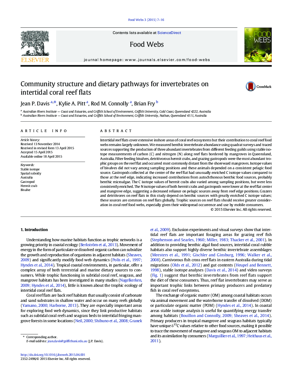 Community structure and dietary pathways for invertebrates on intertidal coral reef flats