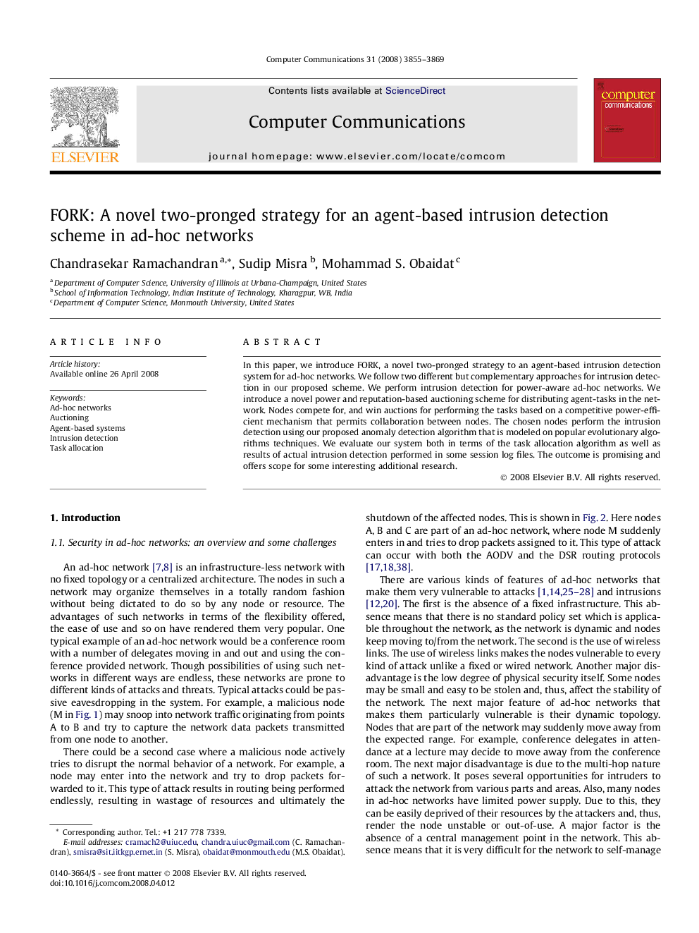 FORK: A novel two-pronged strategy for an agent-based intrusion detection scheme in ad-hoc networks