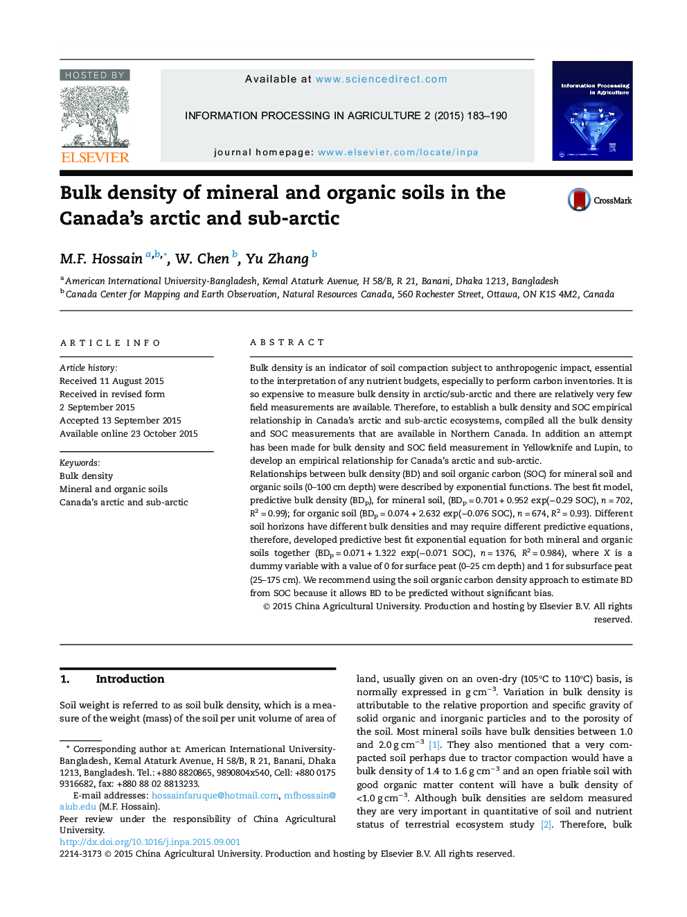 Bulk density of mineral and organic soils in the Canada’s arctic and sub-arctic 