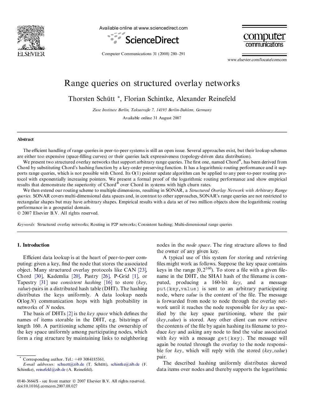 Range queries on structured overlay networks