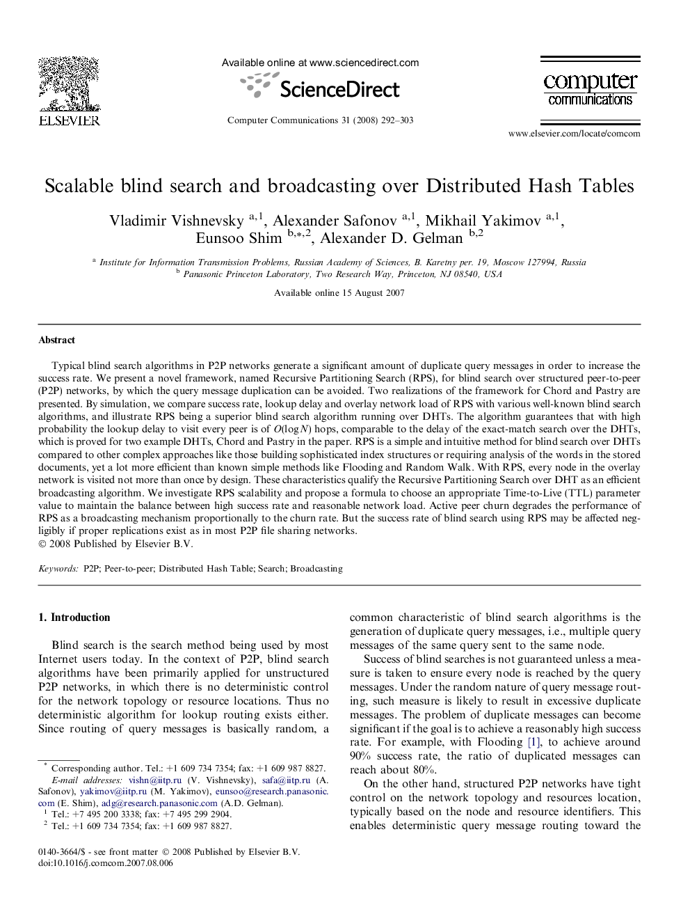 Scalable blind search and broadcasting over Distributed Hash Tables