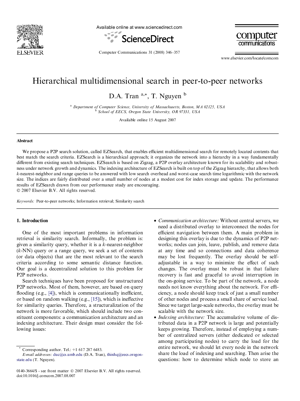 Hierarchical multidimensional search in peer-to-peer networks