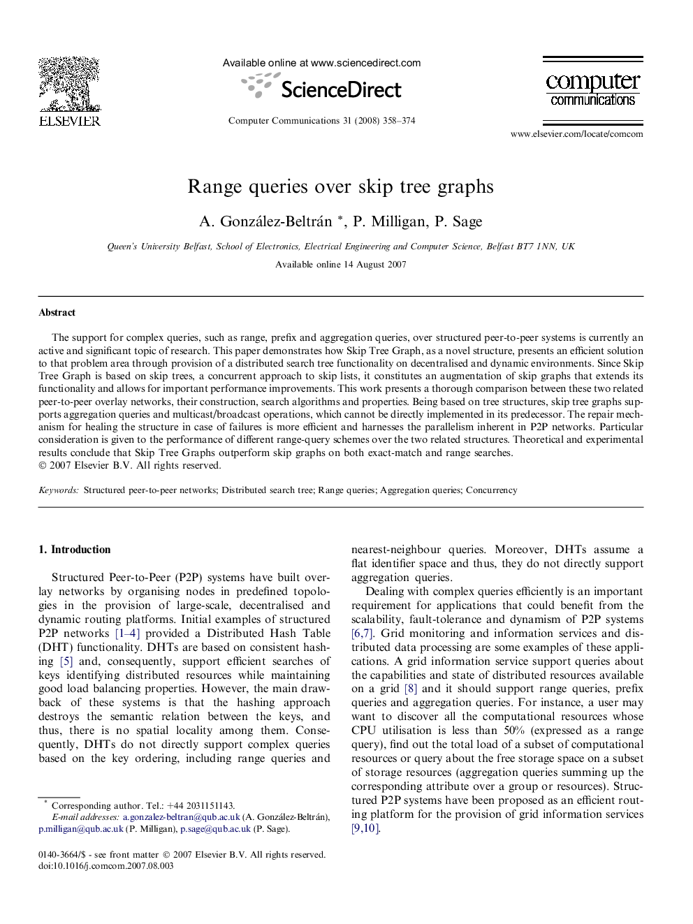 Range queries over skip tree graphs