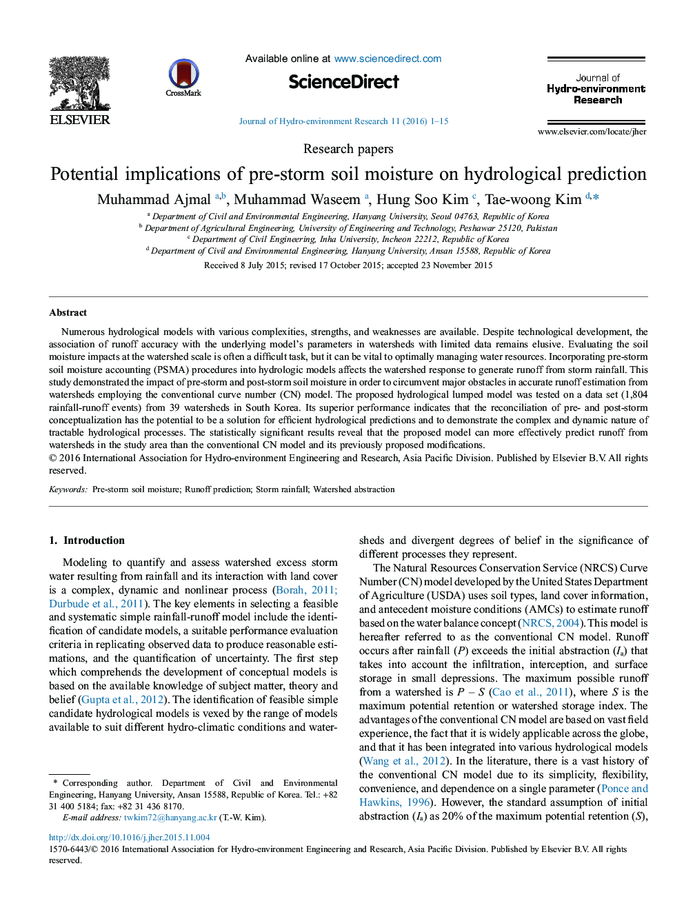 Potential implications of pre-storm soil moisture on hydrological prediction