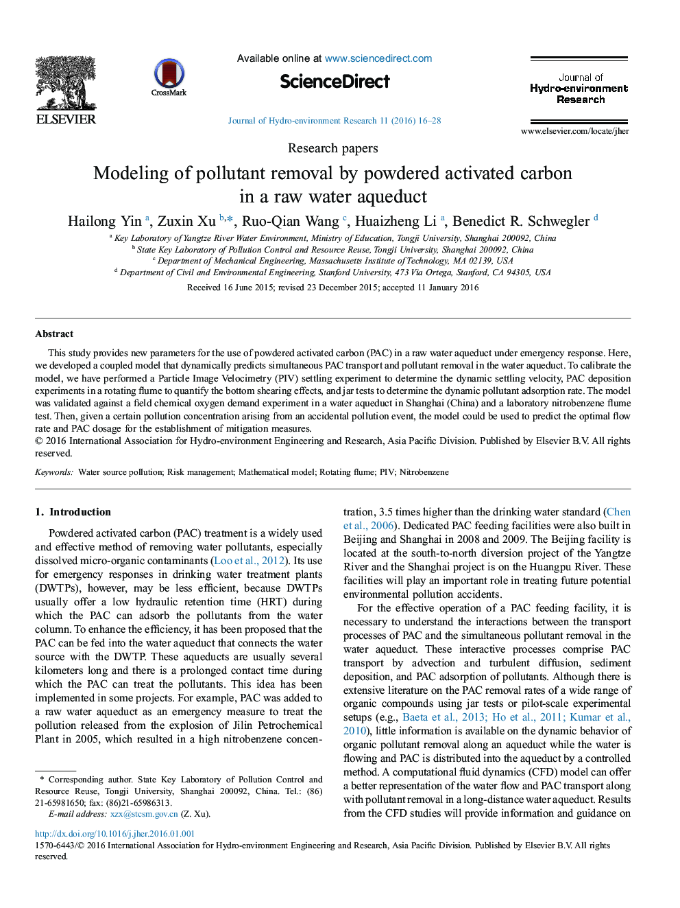 مدل سازی حذف آلاینده ها توسط کربن فعال پودر در یک کانال آبی خام 