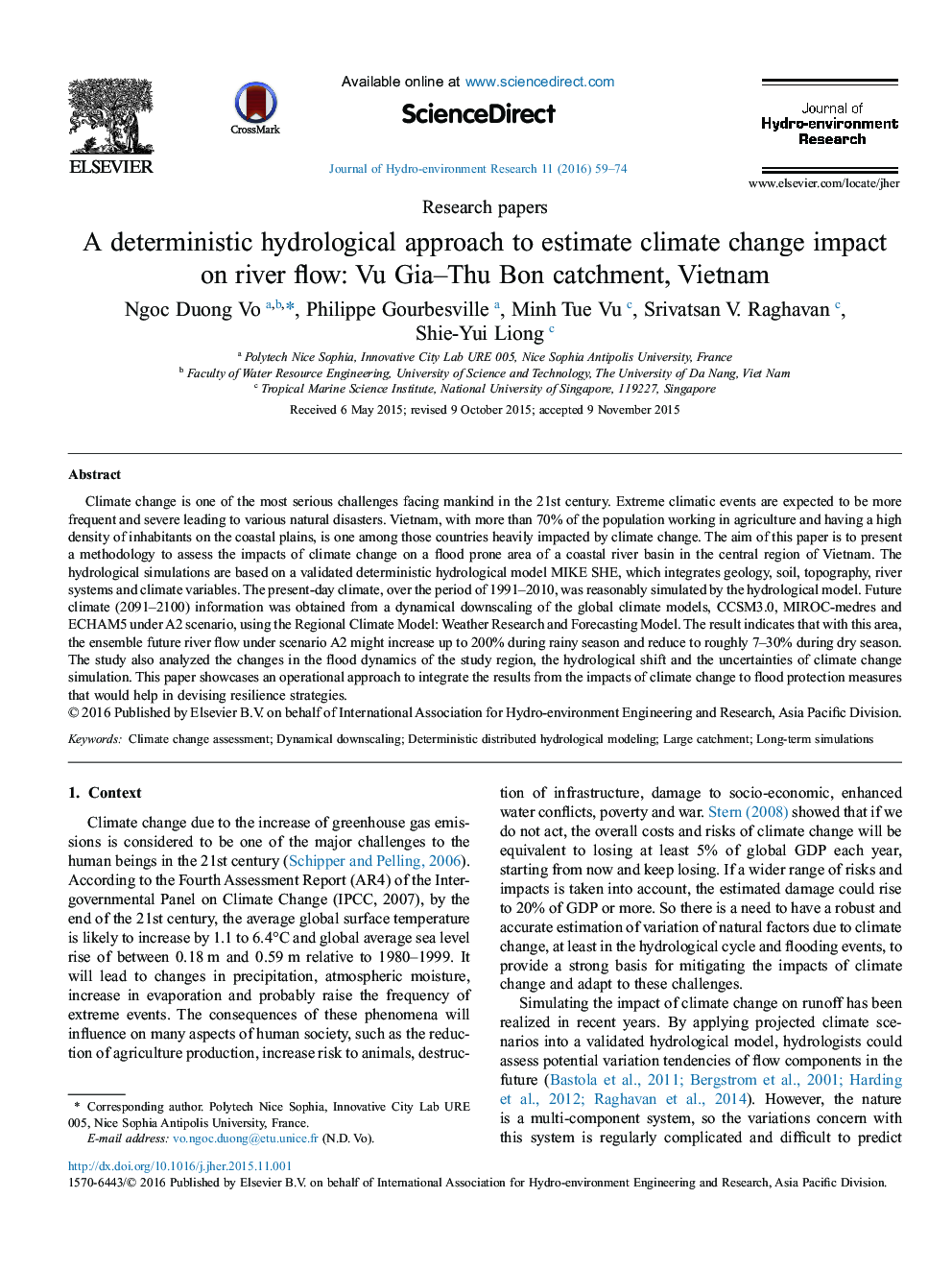 A deterministic hydrological approach to estimate climate change impact on river flow: Vu Gia–Thu Bon catchment, Vietnam