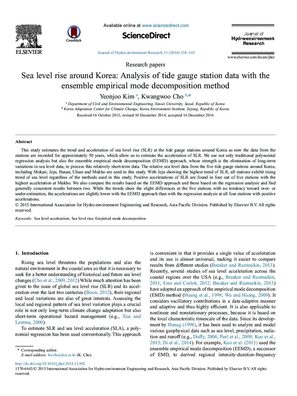 افزایش سطح دریا در اطراف کره: تجزیه و تحلیل داده های ایستگاه سنجنده جزر و مد با روش تجزیه حالت تجربی گروه 