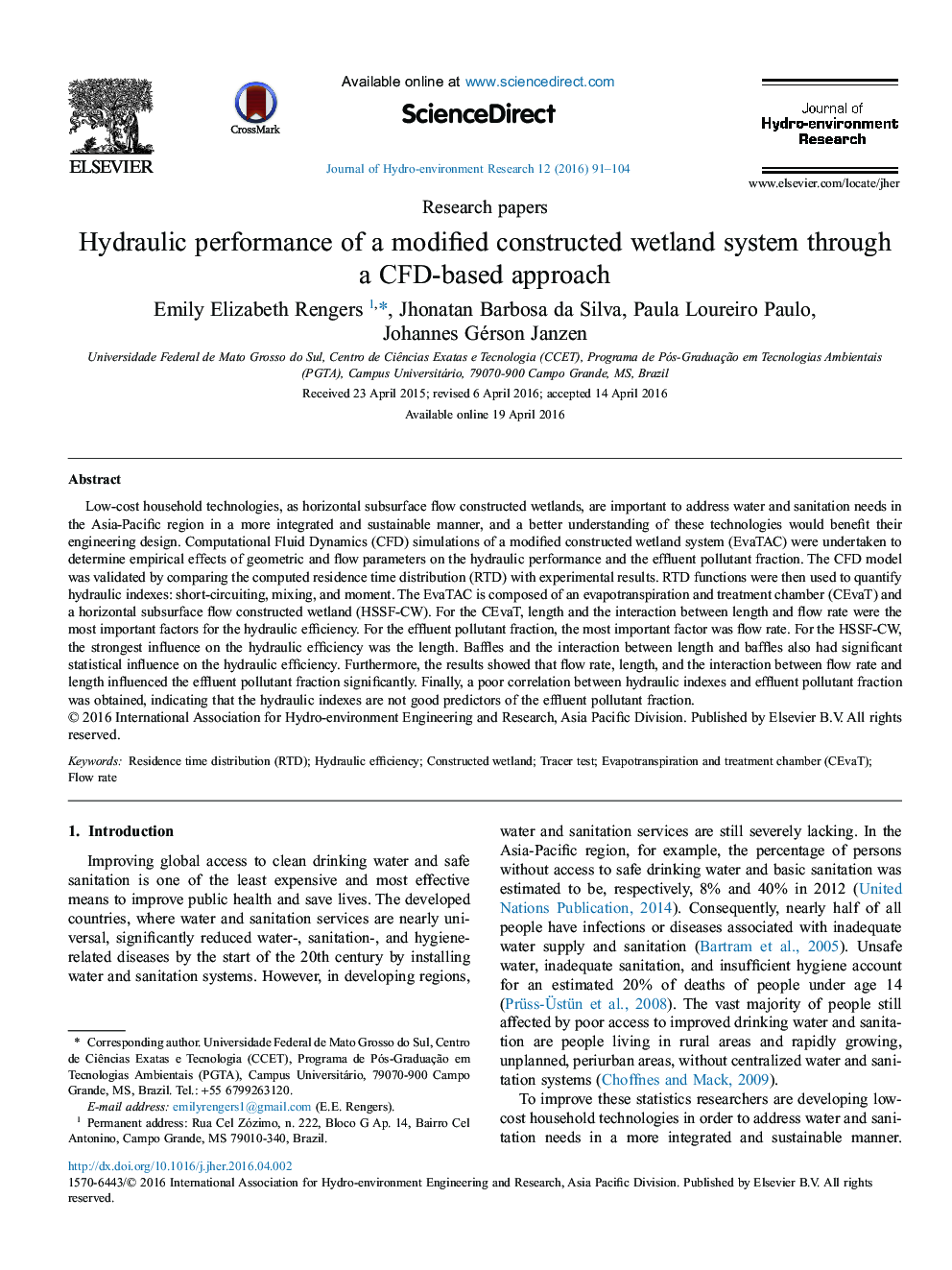 Hydraulic performance of a modified constructed wetland system through a CFD-based approach