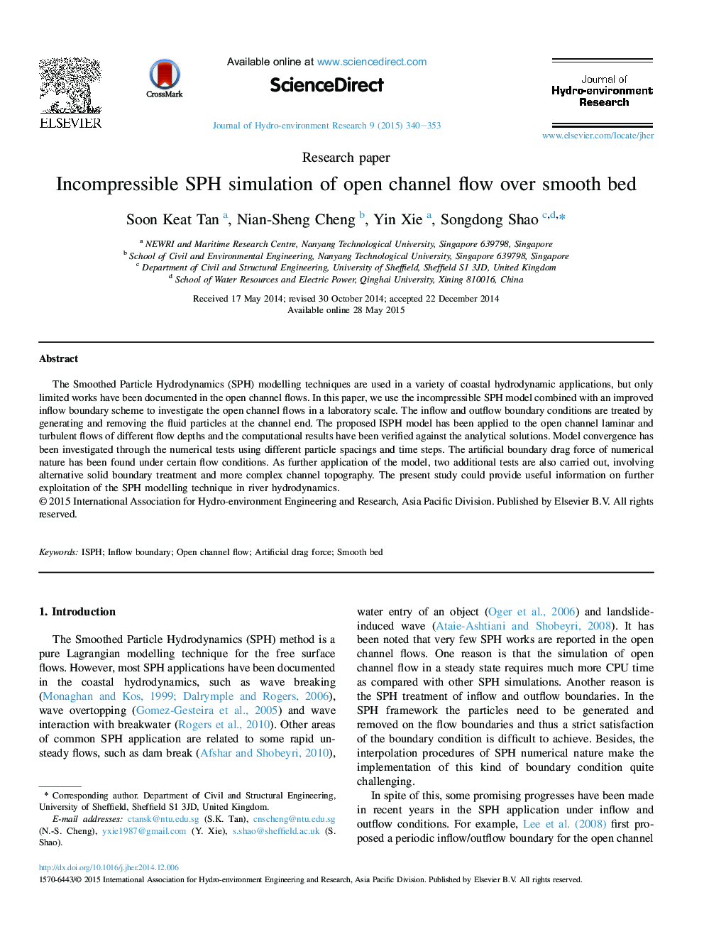 Incompressible SPH simulation of open channel flow over smooth bed