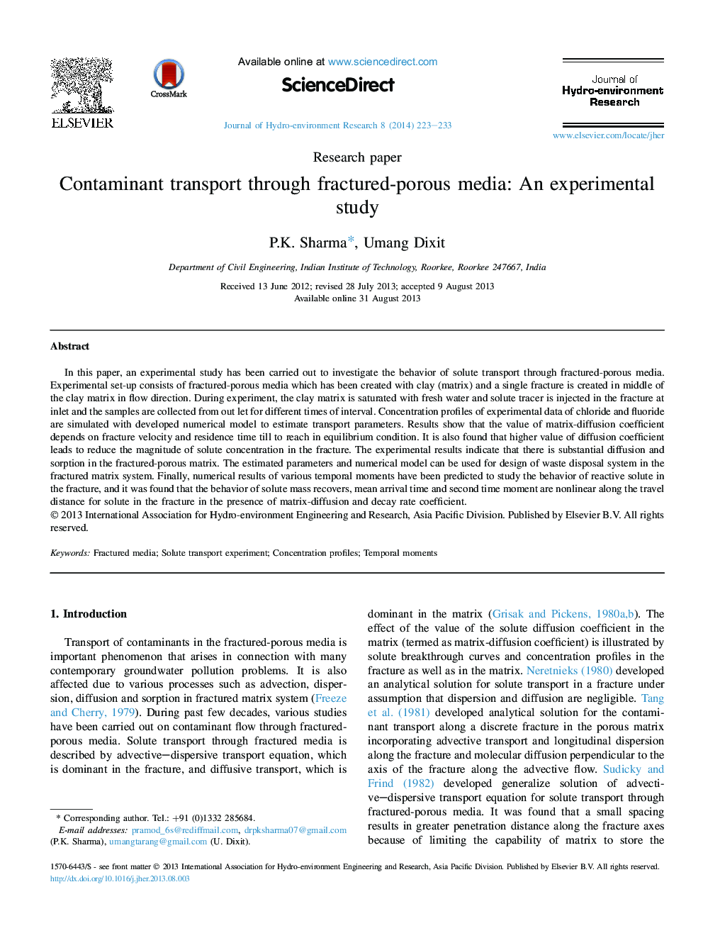 حمل و نقل آلودگی از طریق رسانه های متخلخل متخلخل: یک مطالعه تجربی 